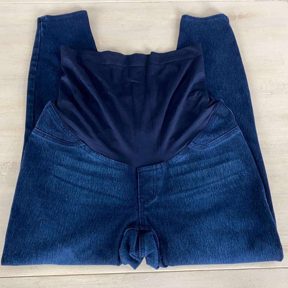 Spanx maternity jegging skinny pull on ankle crop jeans large dark wash